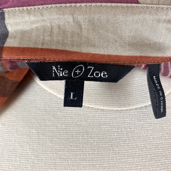 NIC & ZOE Geometric Tan, Pink, Rust, Gray & Cream Wrap Blouse Sz L - Picture 6 of 7